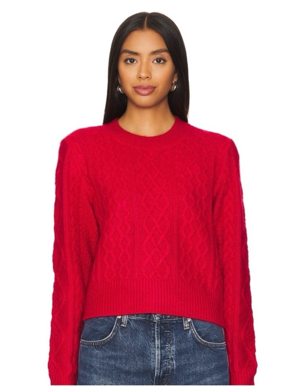 Favorite Daughter Red Cable Knit Cashmere Blend Sweater Medium Crew Revolve